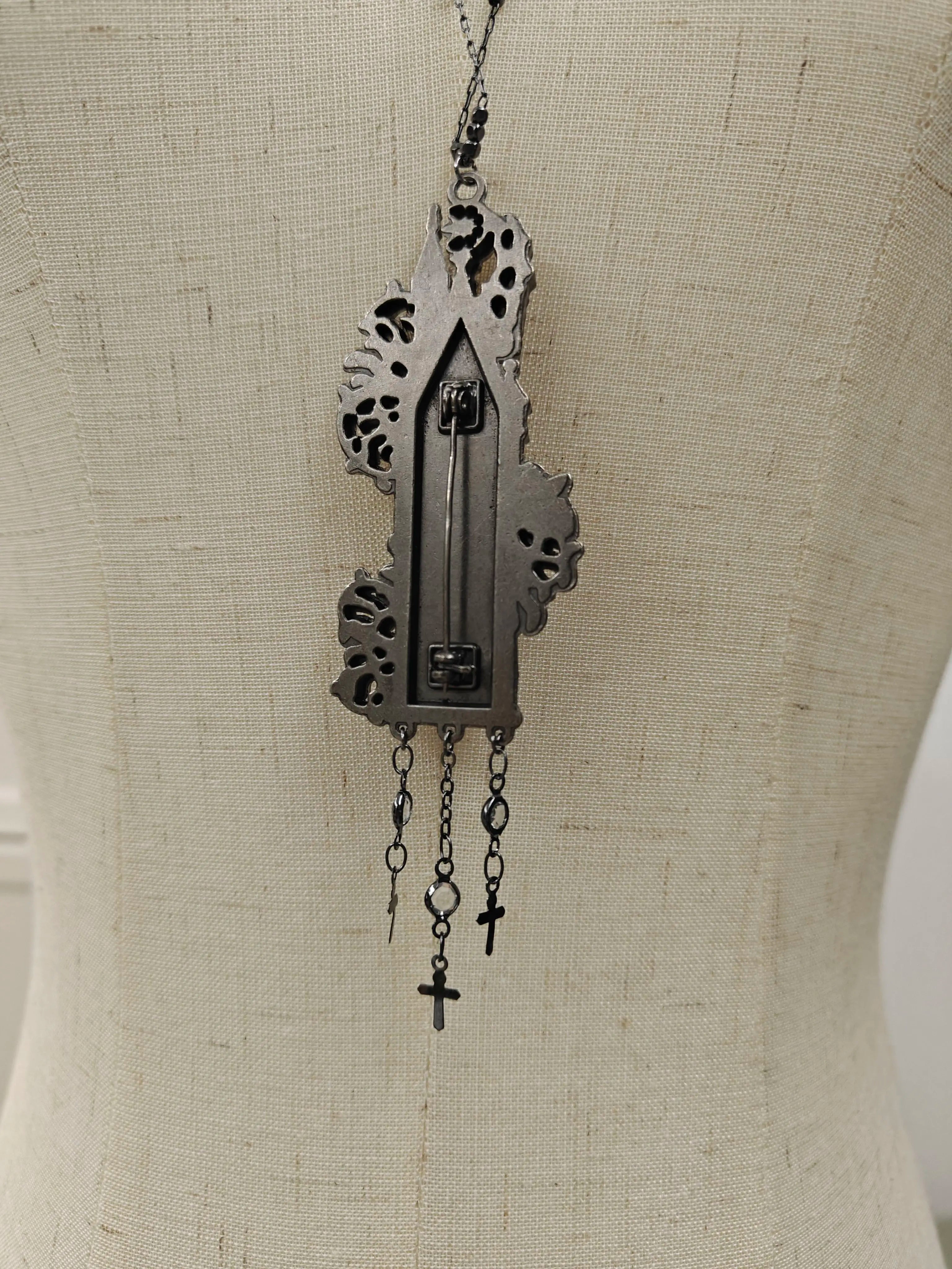 Dragon Treasure - Gothic Lolita Necklace, Dragon Skeleton and Cross Accent 45177:838380