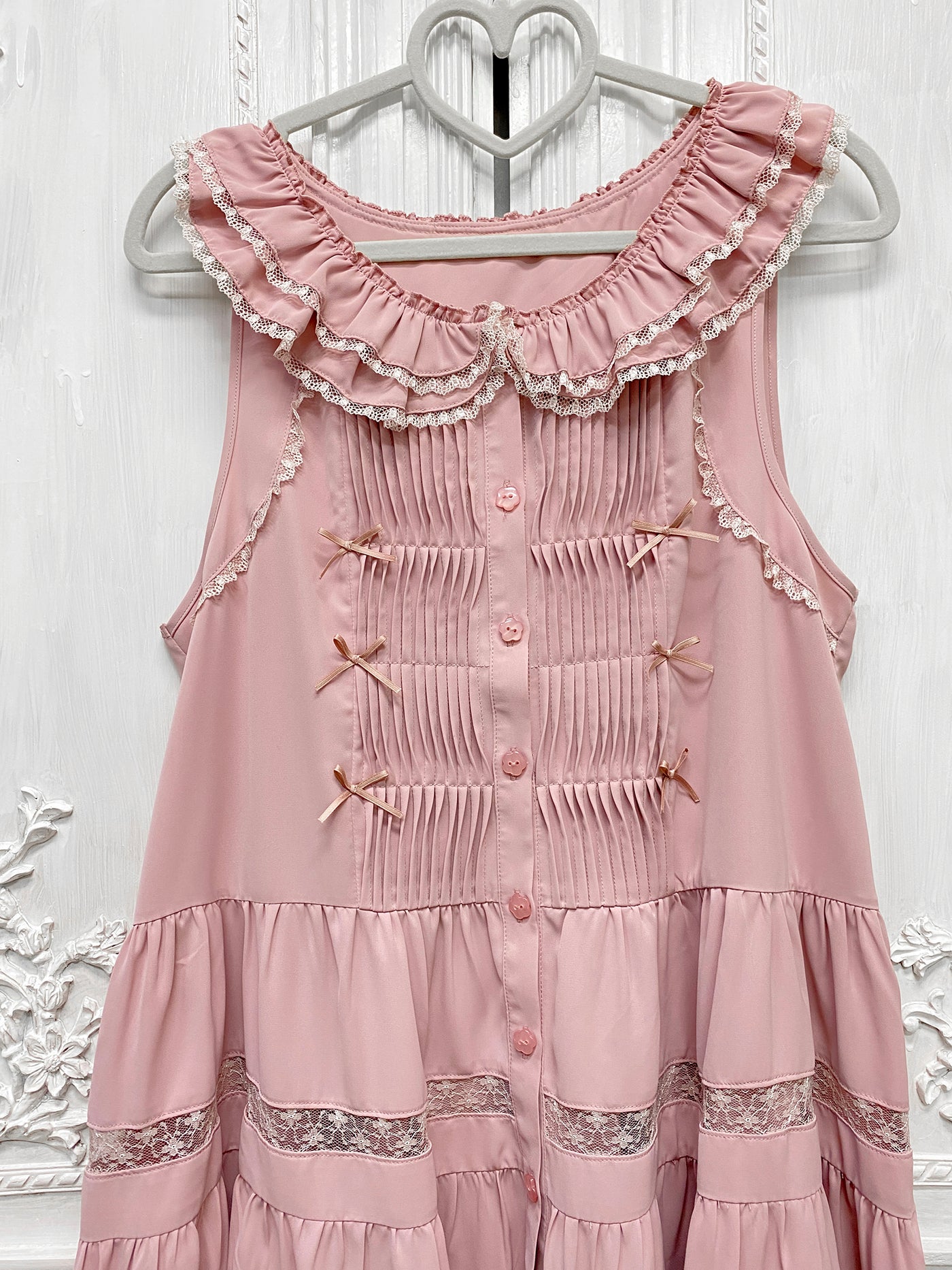 Little Dipper~Daily Lolita Hollowed-out Apron Dress Multicolors S gray-pink ( sleeveless) 