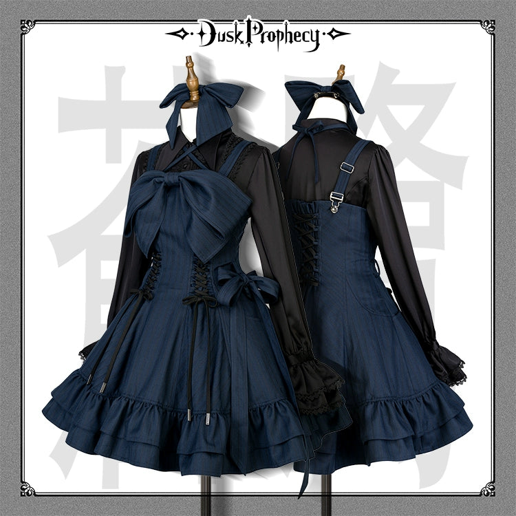 DuskProphecy - Heron - Classic Lolita Striped JSK Dress, Halter Neckline 44313:802987