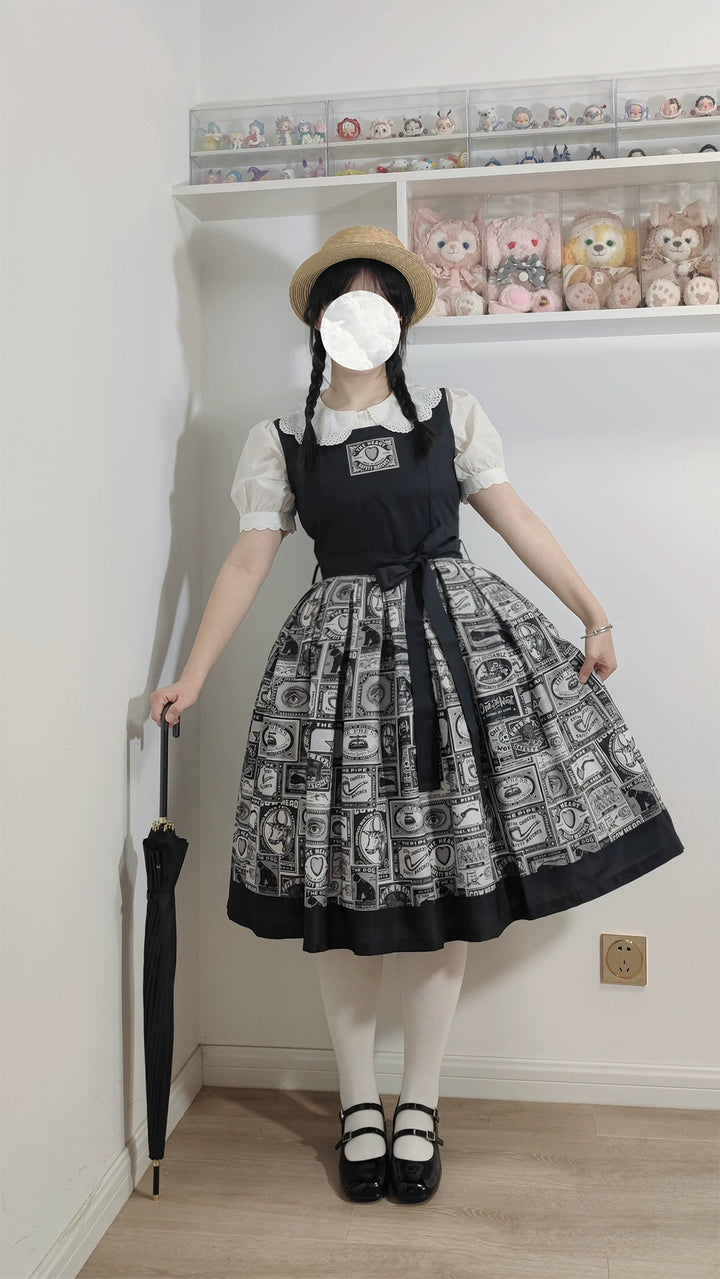 Miss Cube - Antique Label - Retro Lolita JSK Dress Print Daily Dress