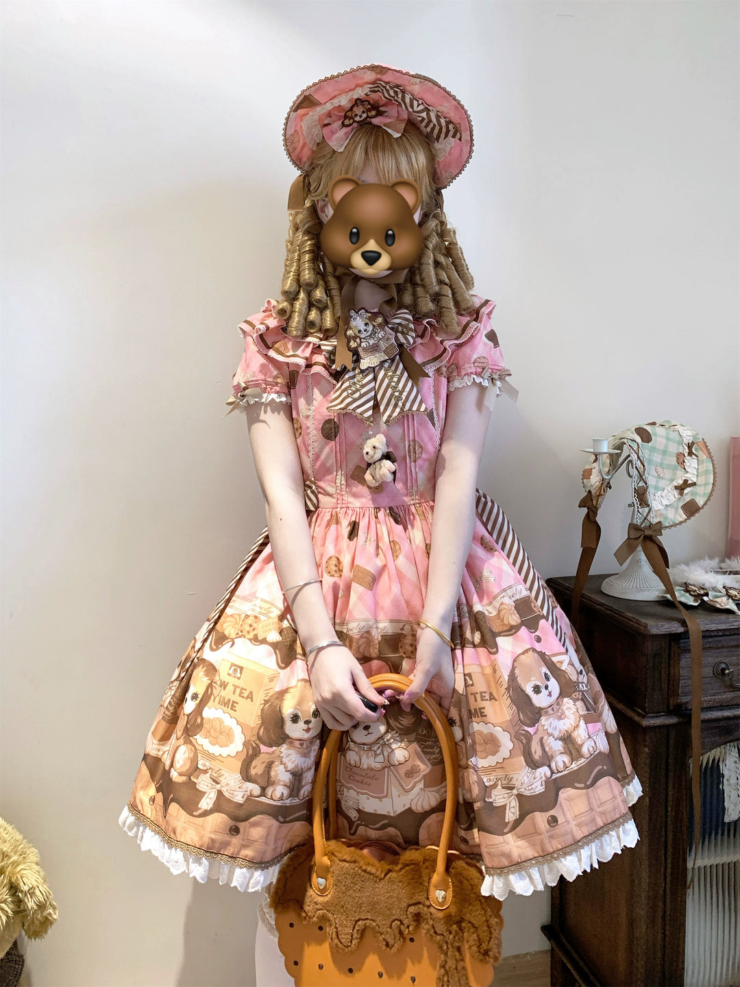 Babyblue~Dog Bakery~Old School Lolita OP Dress Sweet Dress with Accessories