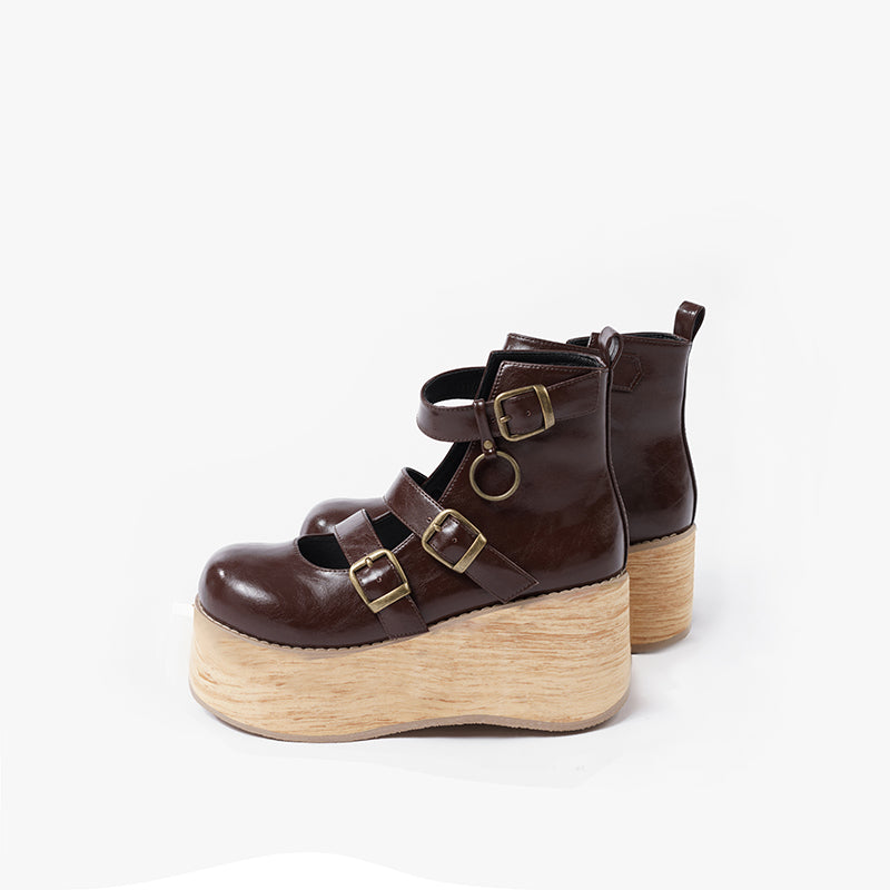 MODO~Retro Lolita Platform Shoes Round Toe Thick Sole 34 Brown 