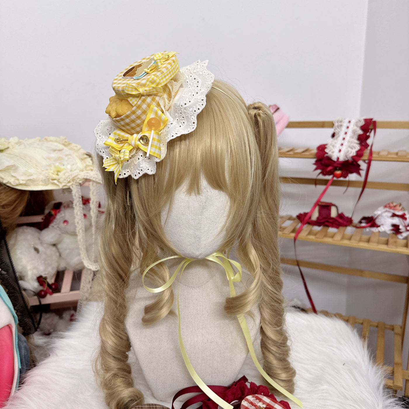 Chestnut Lolita~Sweet Lolita Candy Box Hat Handmade Lolita Top Hat Yellow  