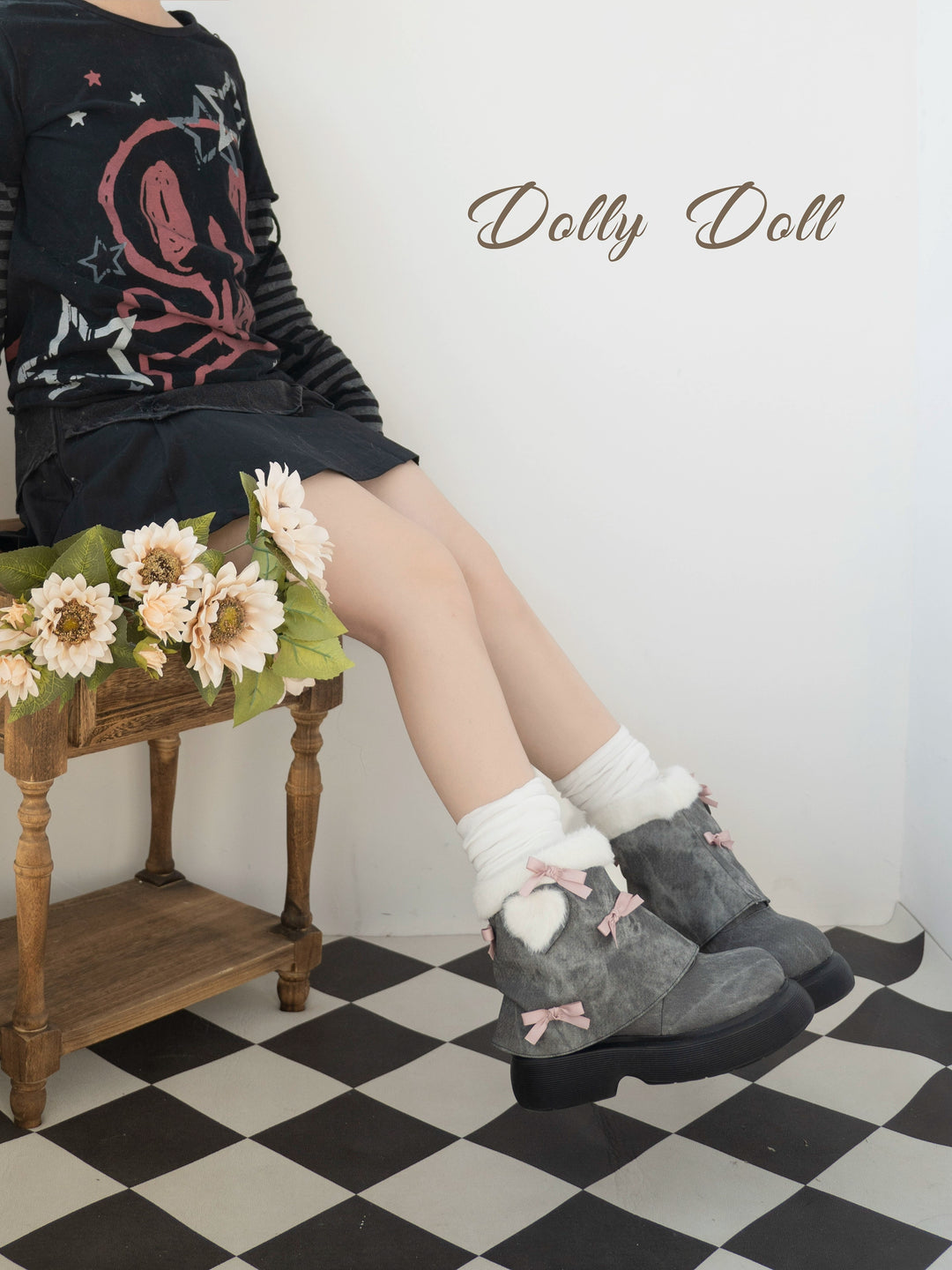 Dolly Doll~Ponyo~Winter Casual Lolita Boots Bow Thick Sole Shoes   