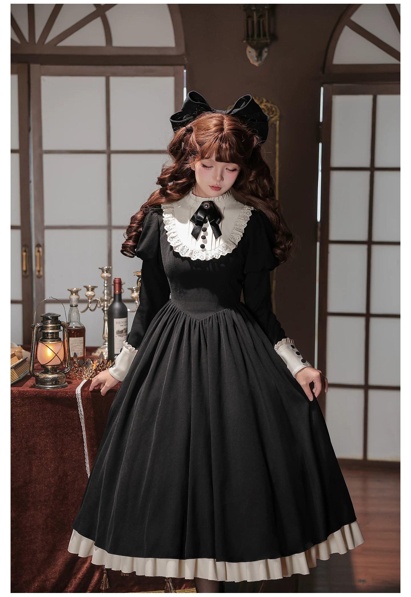 Miss Lita - Classic Lolita Maid OP Dress, Adjustable Flutter Sleeve Apron 45858:865808