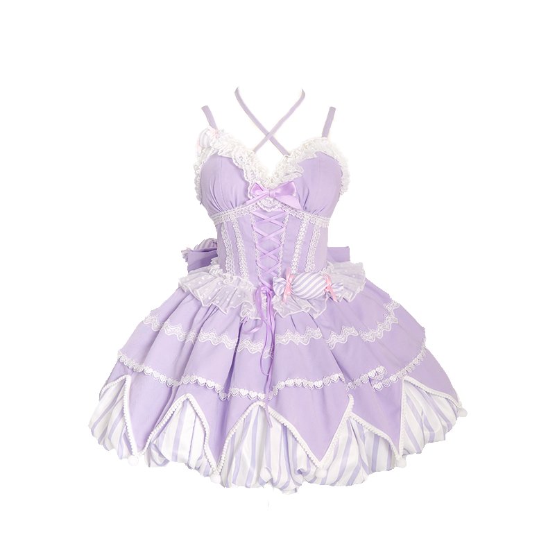 OCELOT~Sweety Gummy~Sweet Lolita JSK Dress Big Bow Flower Bud Lolita Dress S Purple 