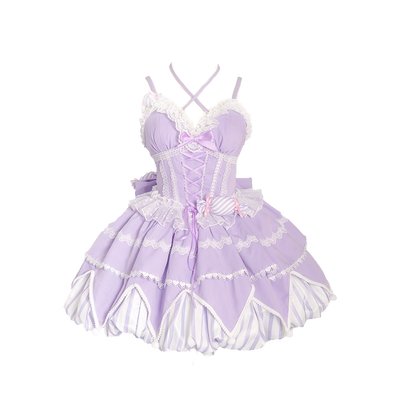 OCELOT~Sweety Gummy~Sweet Lolita JSK Dress Big Bow Flower Bud Lolita Dress S Purple 