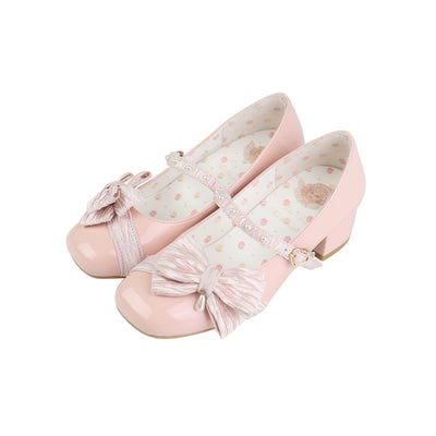 Pure Tea For Dream~Butterfly Puff~Sweet Lolita Shoes Bow Low Mid Heels Shoes 34 sakura pink (low heel 2cm) 