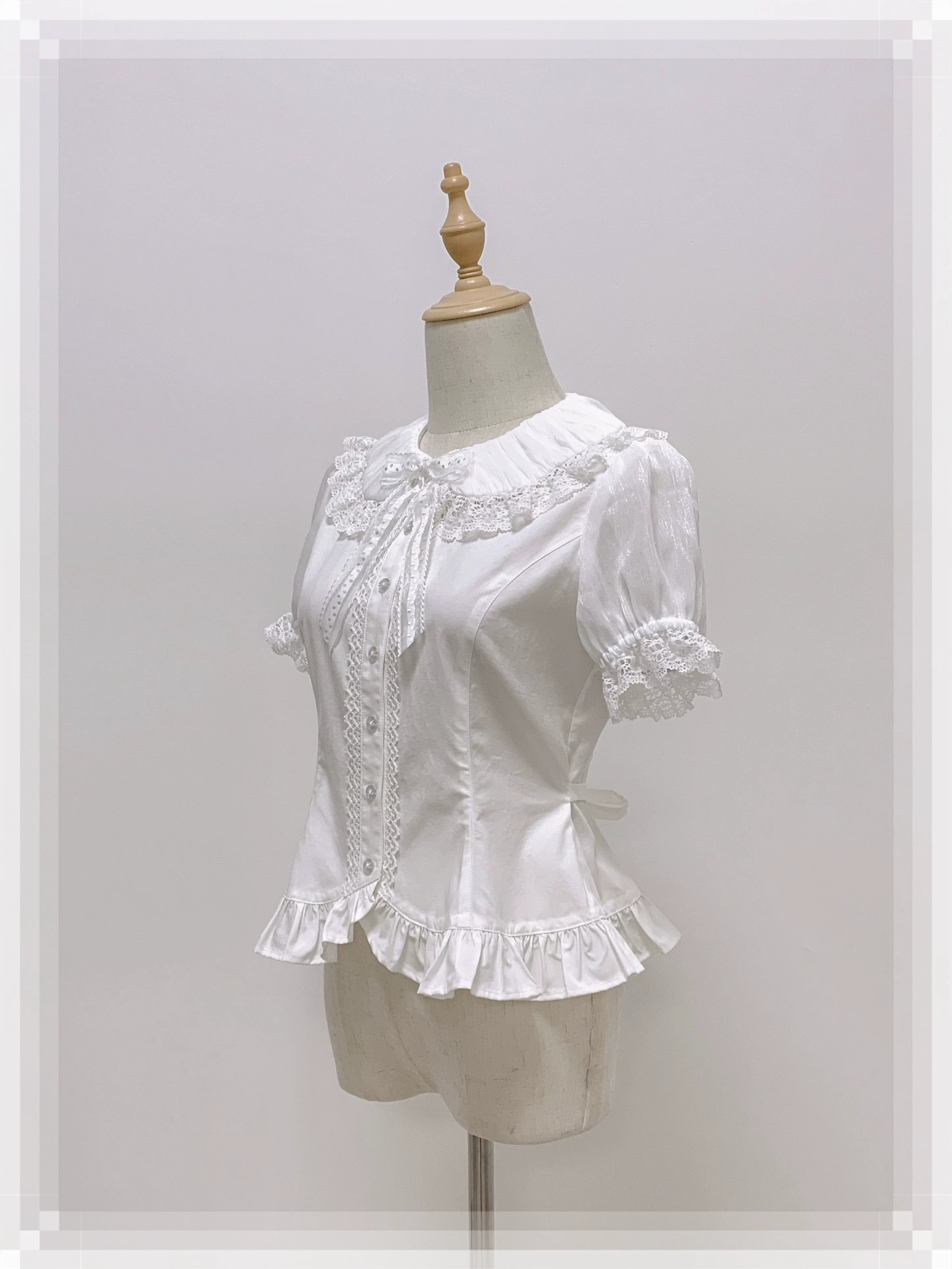 Ice Cream - Old School Lolita White Fitted Blouse with Bow 45602:854749