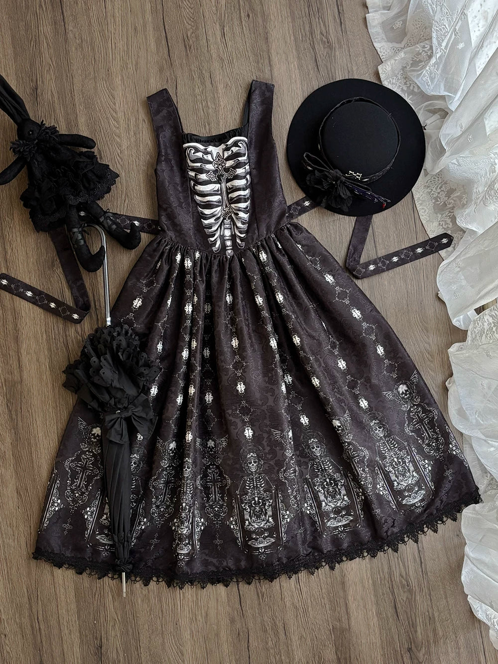 Moonnight Return - Gothic Lolita JSK Dress, Skeleton & Cross Print (2XL L M S XL XS) 44638:816243