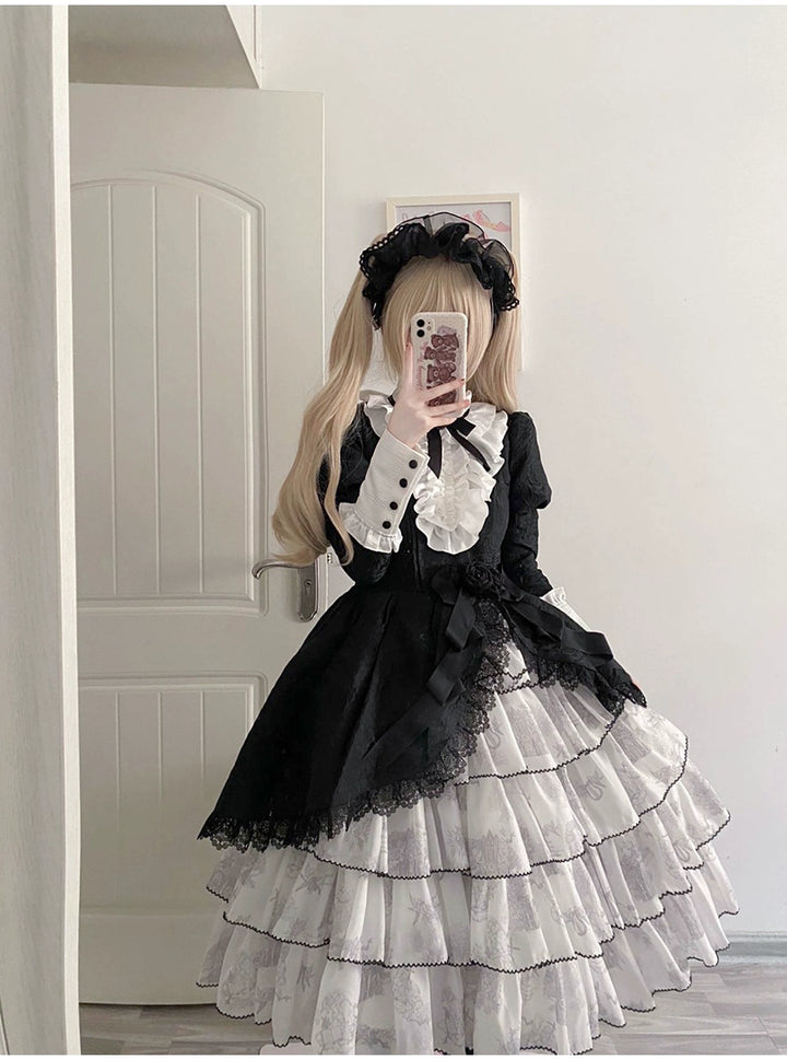 Buling Moon~Vintage Elegant Lolita OP Dress Black White Dress   