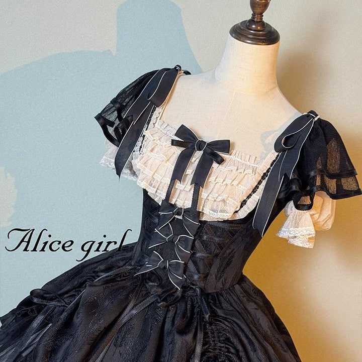 Alice girl~Yesterday Morning Mist~Classic Lolita OP Bust-supporting Tiered Ruffles Lolita Dress