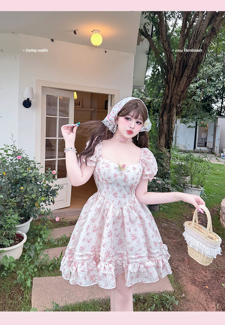 Yingtang~Sweet Lolita OP Dress Plus Size Floral Print Princess Dress   