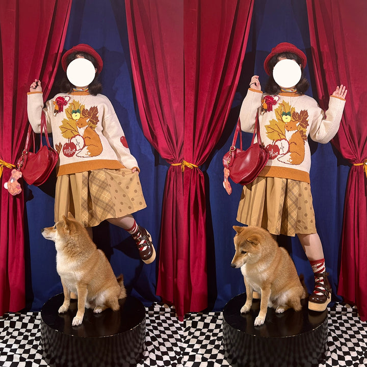 Miss Point~Fat Fox in the Forest~Kawaii Lolita Sweater Customized Winter Lolita Couple Outfit   