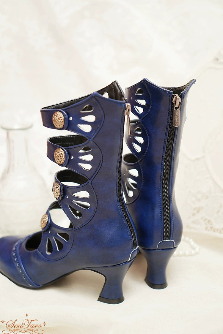 Sentaro~Floral Carved~Vintage Lolita Shoes Mary Jane Hollow-out Ankle Boots (33 34 35 36 37 38 39 40 41 42) 41822:714900