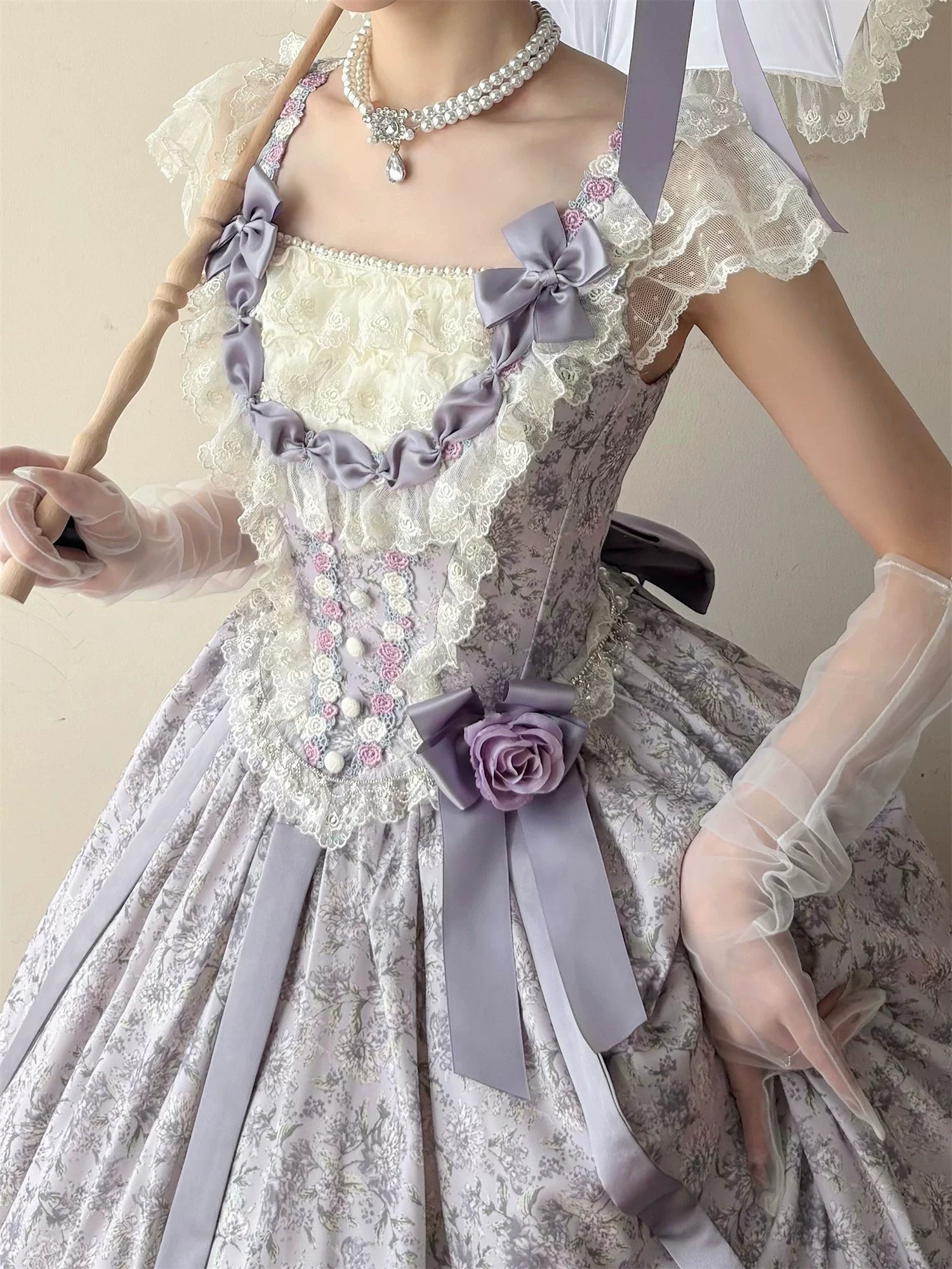 Dolota Flower Wall - Classic Lolita Floral OP Dress, Open Shoulder 44485:811233
