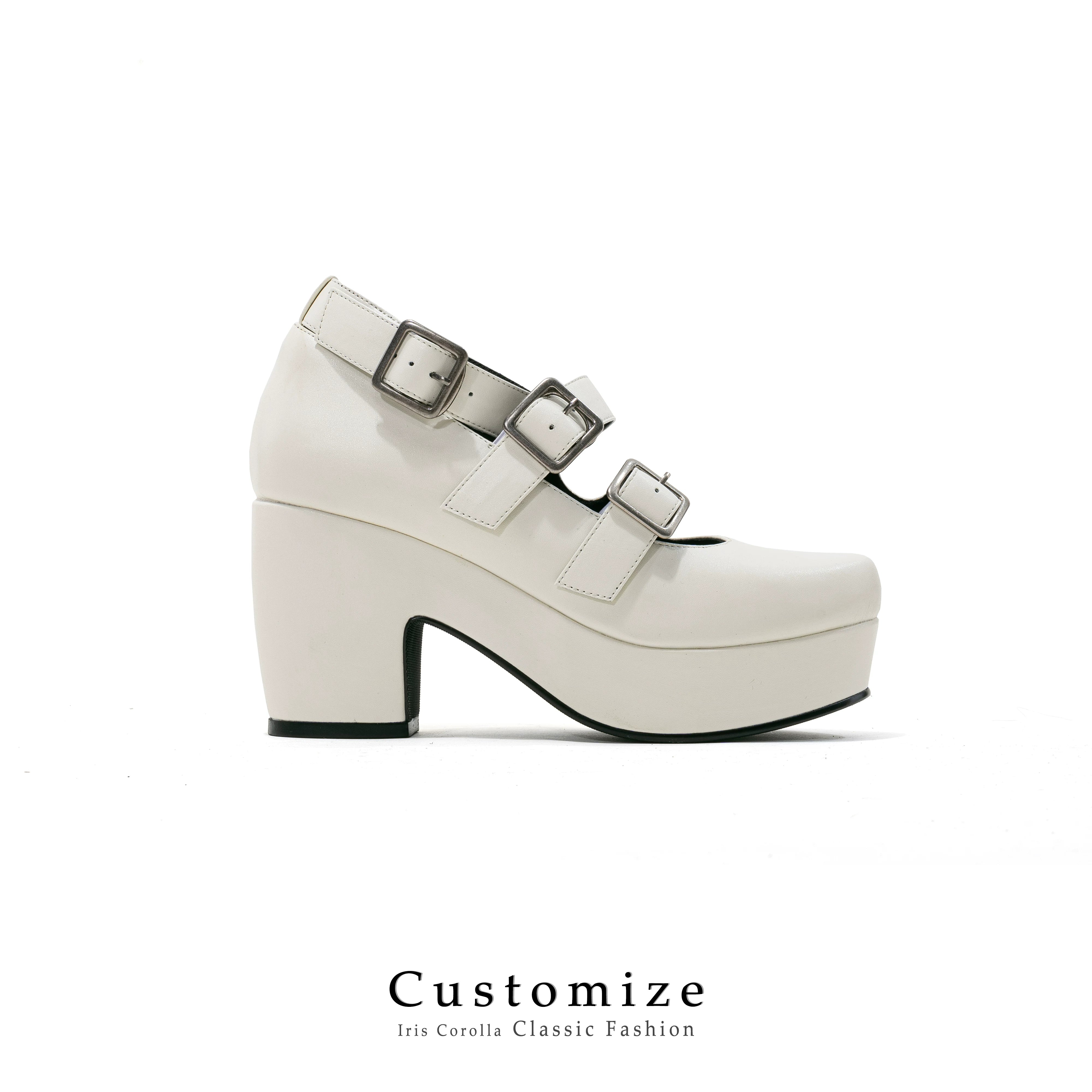 Custom-B - Gothic Lolita Heel Shoes, Triple Buckle Straps (35 36 37 38 39 40) 44691:818801