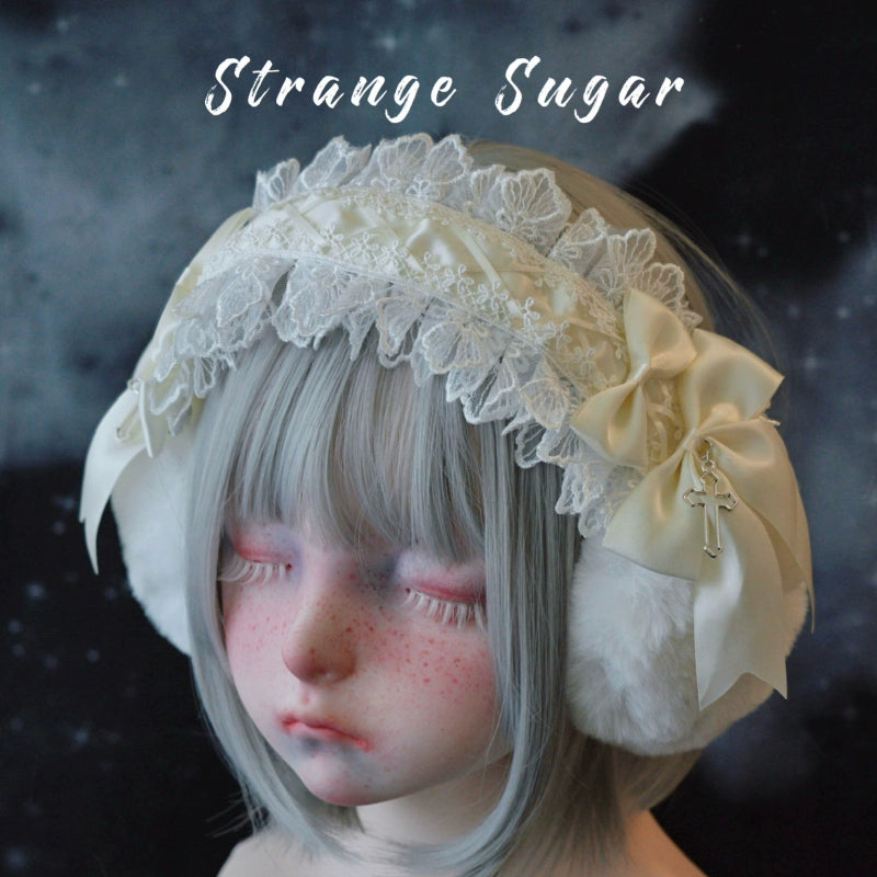 Strange Sugar~Winter Sweet Lolita Plush Ear Muffs Lace Headband