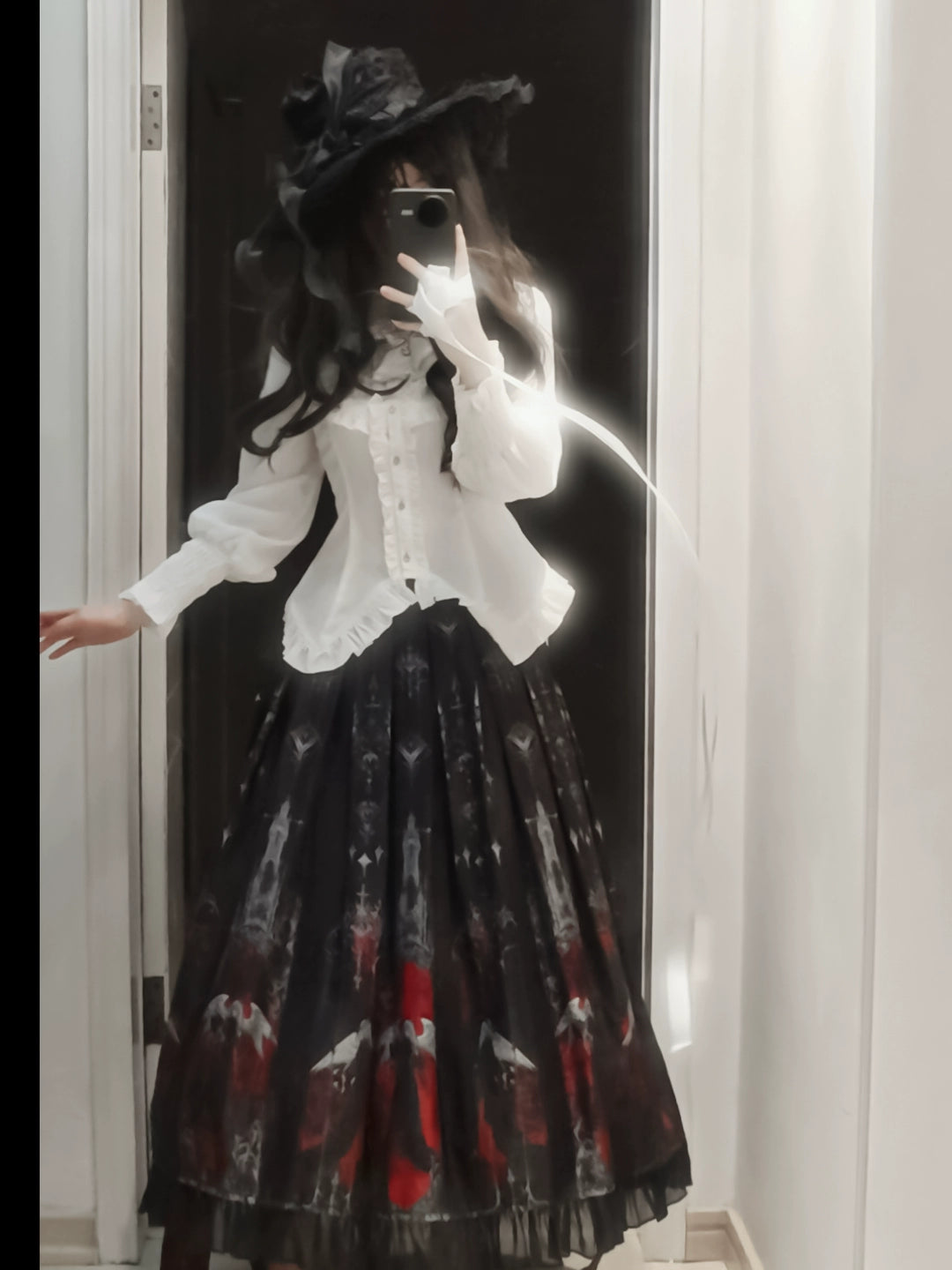 Luoluan Lolita - Fallen Angel - Printed Gothic Lolita Skirt Outfit White Shirt + Black SK S