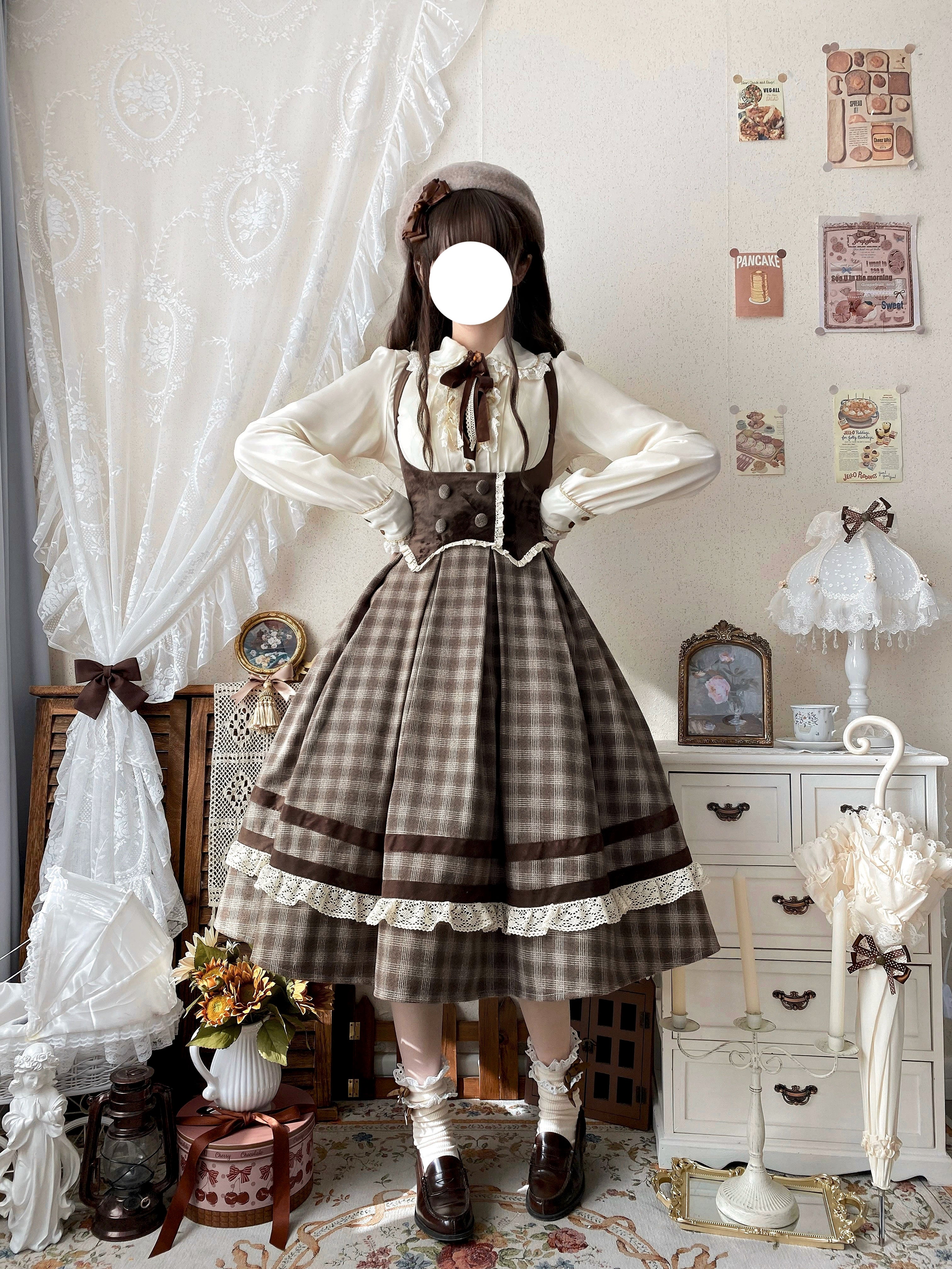 White Tea Story - Chestnut Autumn - Plaid Classic Lolita JSK, Bust Supporting 44210:798737