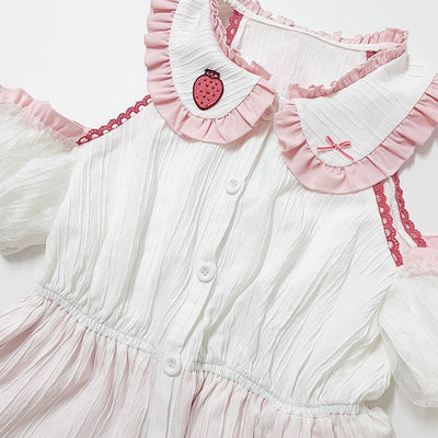 Half Sweet Lolita~Strawberry Milk Pie~Sweet Lolita JSK Dress Strawberry Set Salopette S Off-shoulder innerwear
