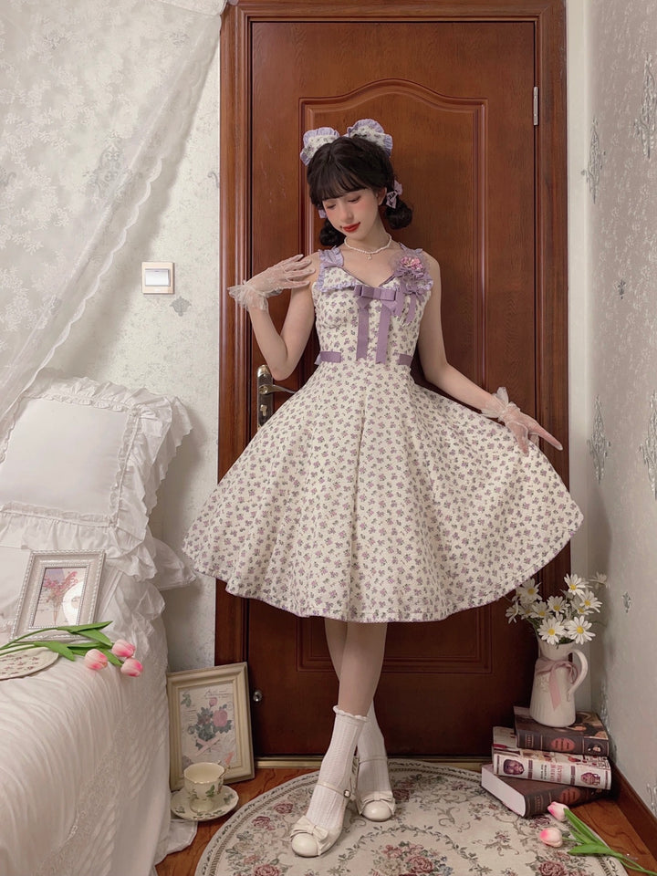 (BFM)TCutey~Enchanting~Sweet Lolita JSK Dress Floral Print High Waist Lolita Dress   