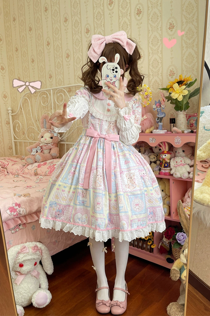 (BFM)Hangulian~Sweet Bunny Bear~Sweet Lolita Dress Long Sleeve Winter Lolita OP   
