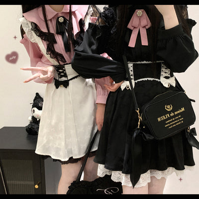 (BFM)KittyBxllet~Kuroneko~Jirai Kei Shoulder Open Ruffle Lace Long Sleeve Blouse free size black 