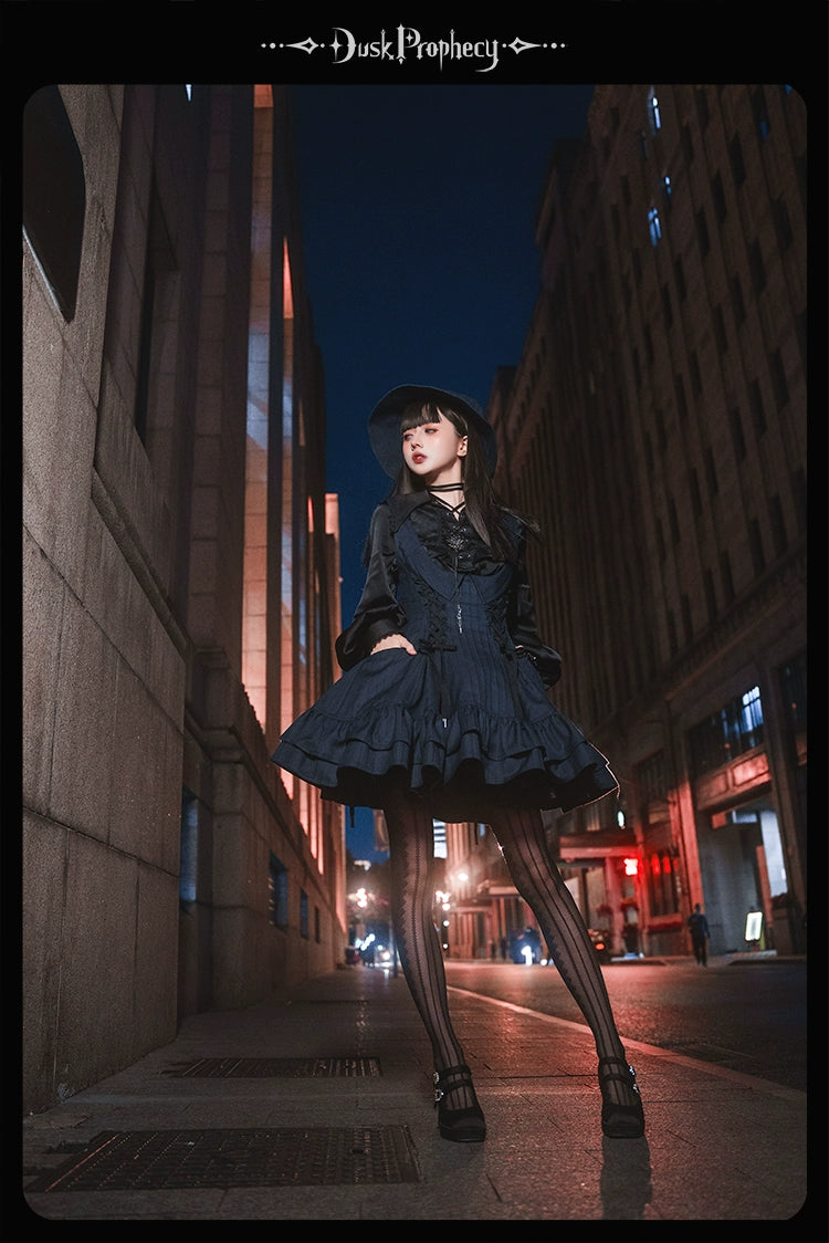 DuskProphecy - Heron - Classic Lolita Striped JSK Dress, Halter Neckline 44313:802888