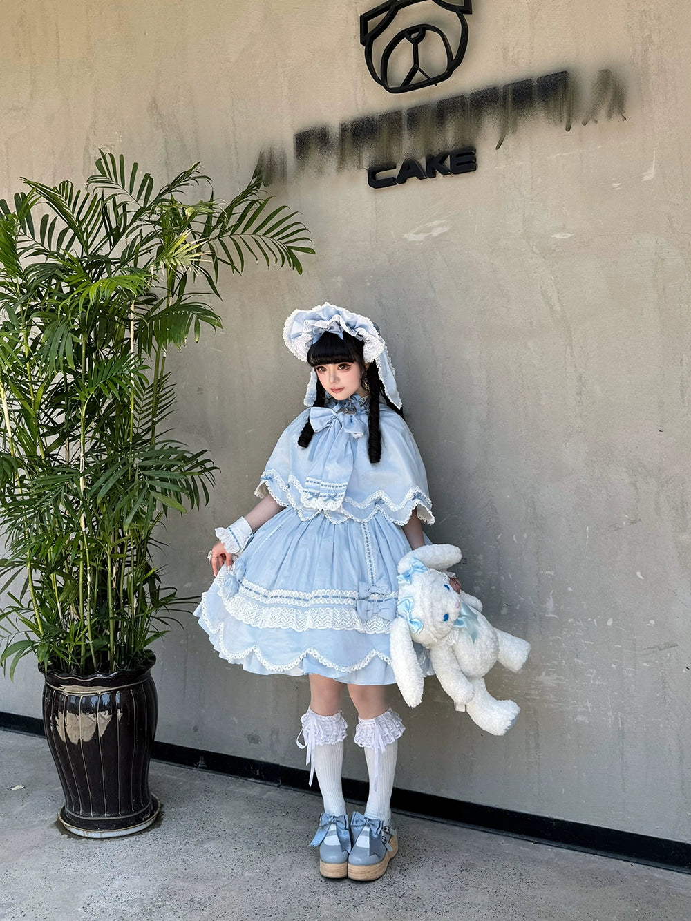 Vintage Petal Rabbit - Pure Cotton Kawaii Lolita Cape With Rabbit Ear Hood 43138:767087