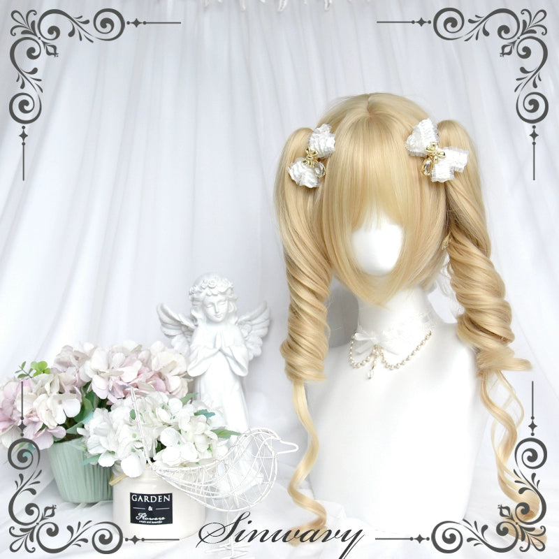 Sinwavy - Kawaii Lolita Wig Blonde Double Ponytail Wig short wig + double ponytail