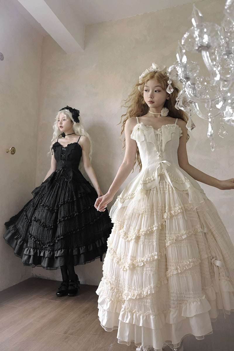 Lingxi Lolita~Rose Wing~Gothic Lolita Tiered Skirt Set   