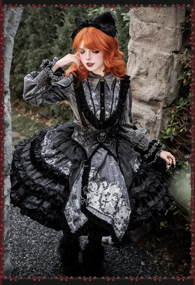 Werewolf Slayer - Gothic Lolita Shirt & Suspender SK Dress Set, Tiered Skirt 44541:811931