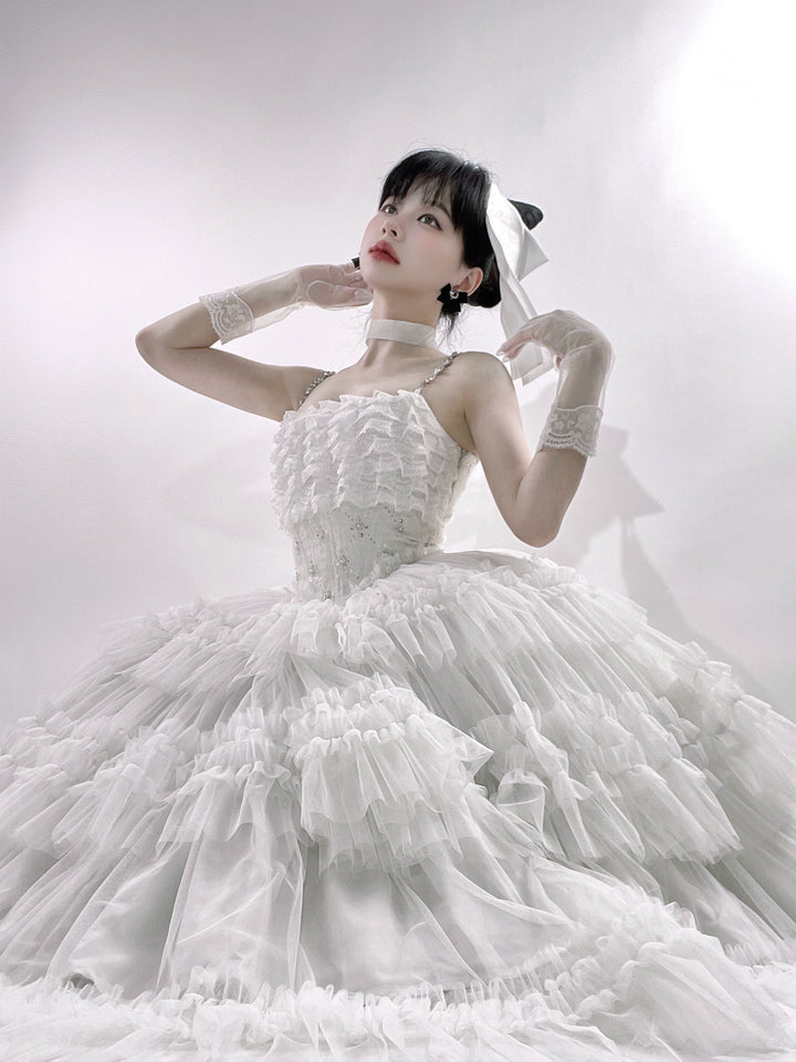 Sara Bell~Hailey~Elegant Lolita JSK Dress with Large Tiered Voile Hem 43090:765150