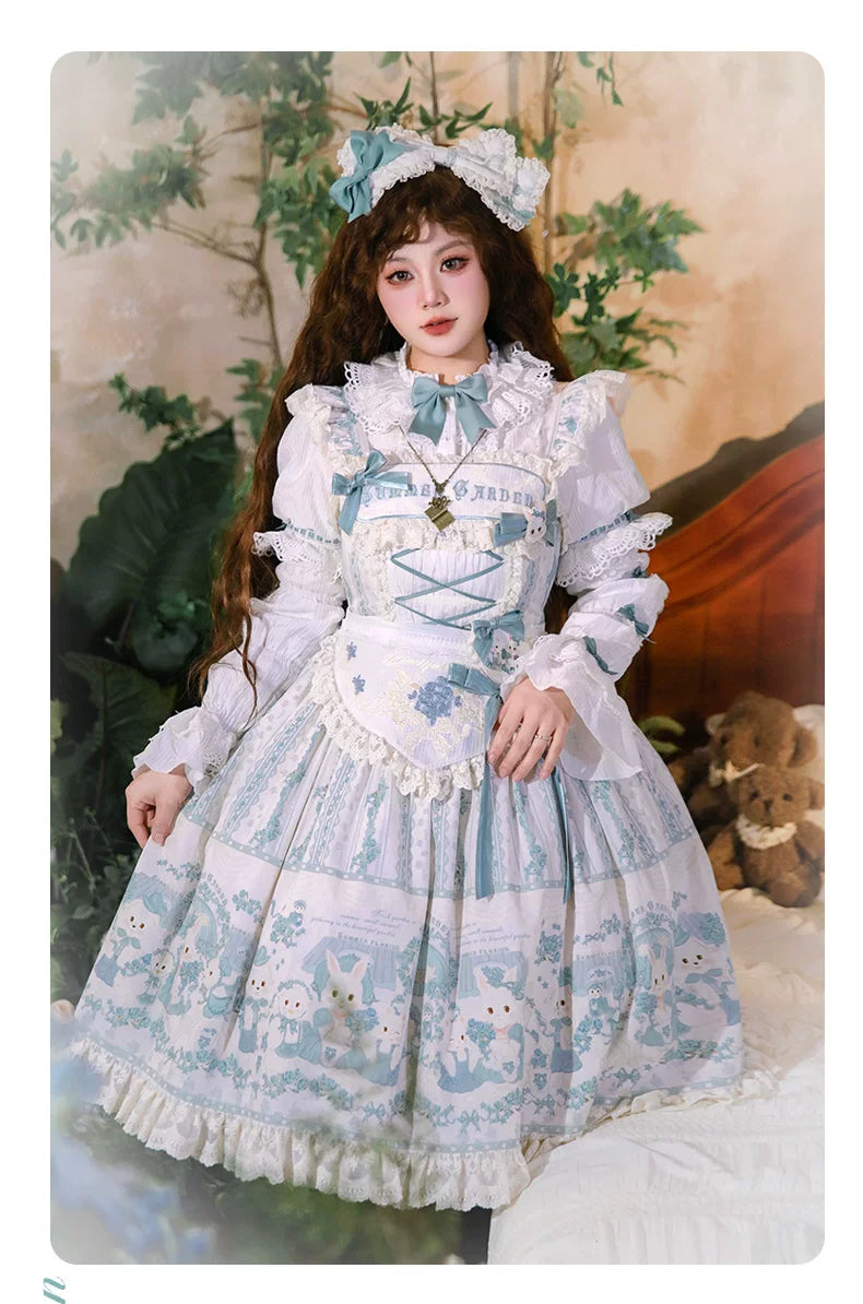 Showa Doll Garden - Elegant Plus size Lolita Dress, Bunny & Lamb Print 44534:812108