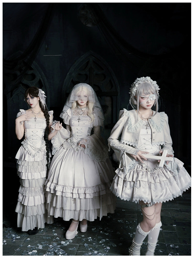 With PUJI - Letter and Poetry · Humanoid Robot - Silver Gothic Lolita Mermaid Skirt Set 43861:787621