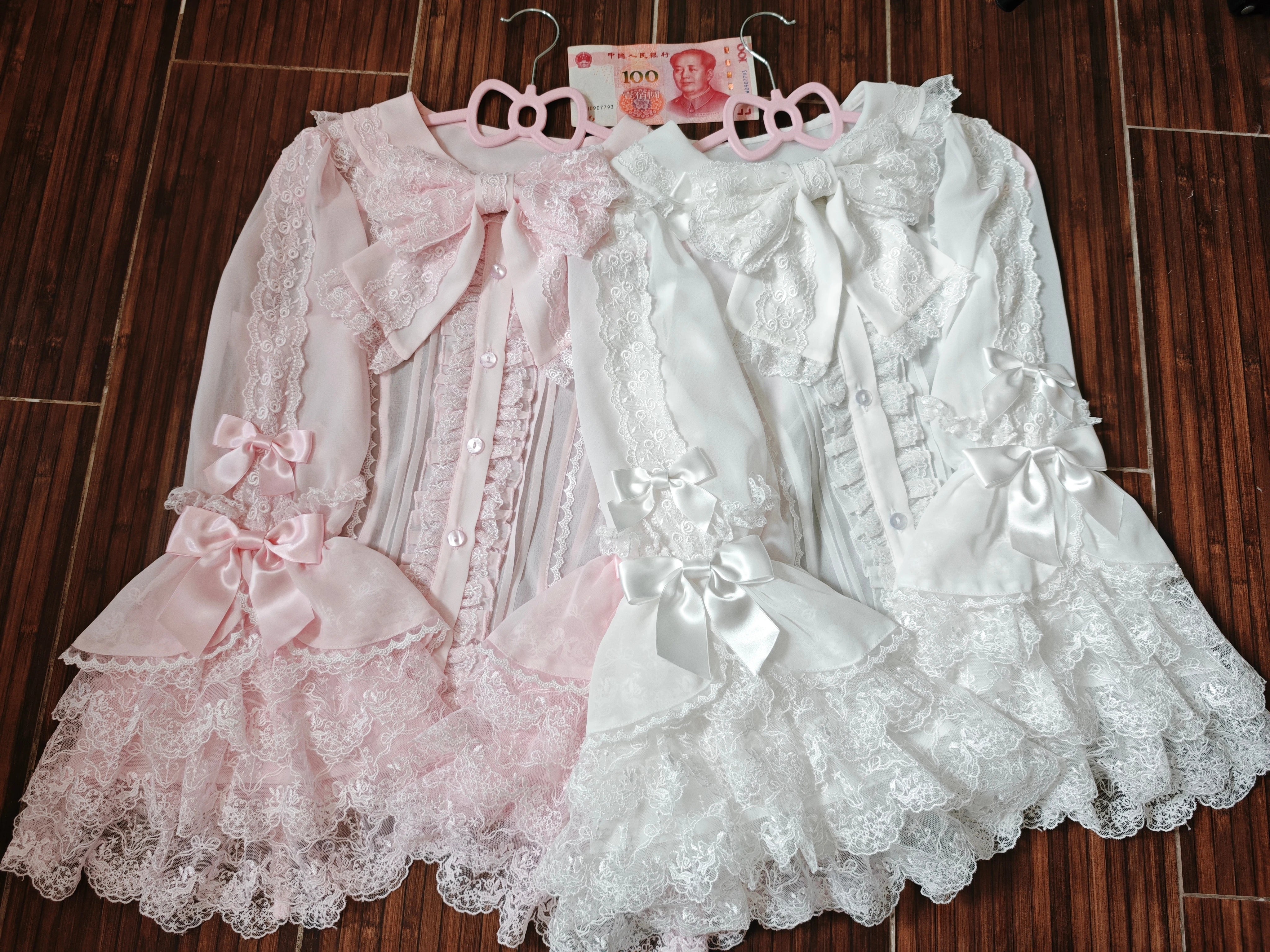 Pearl Princess - Sweet Lolita Hime Sleeve Blouse, Lace & Ruffles (Pink White / L M S XL) 45223:841243