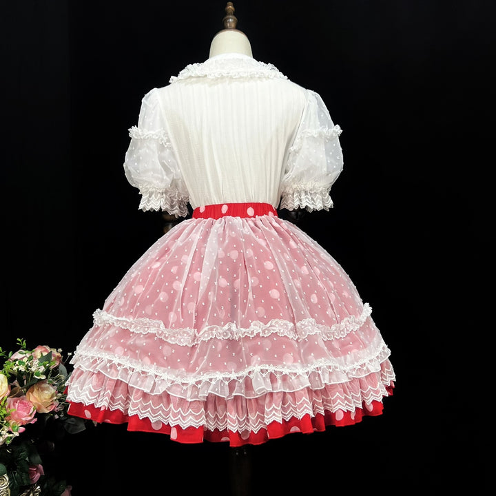 DMFS Lolita~Lollipop~Sweet Lolita Shirt with Double-Layered Puff Sleeves