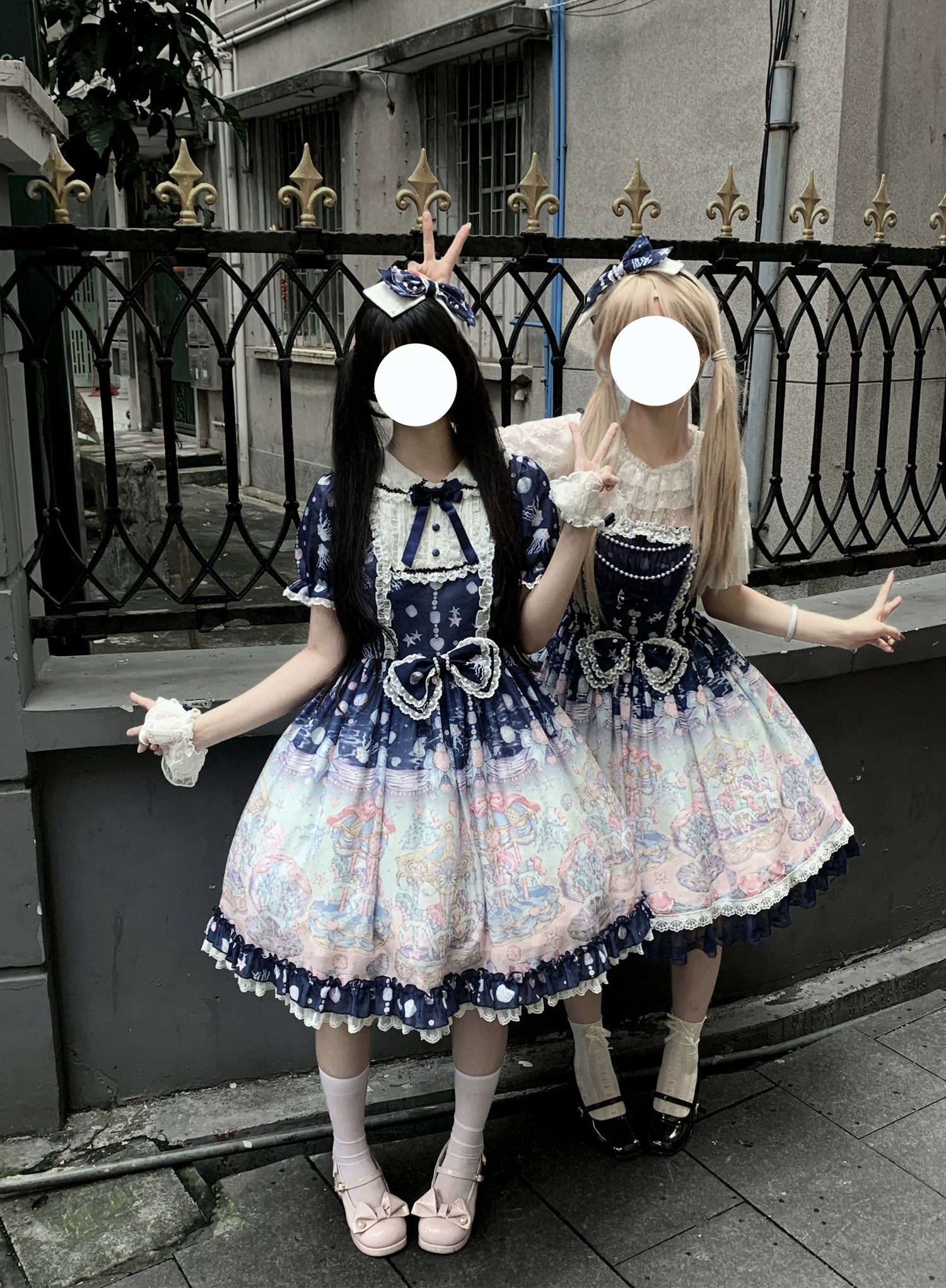 Glimmering Carousel - Sweet Lolita OP & JSK Dress Set, Ocean Carousel Print 45827:863915