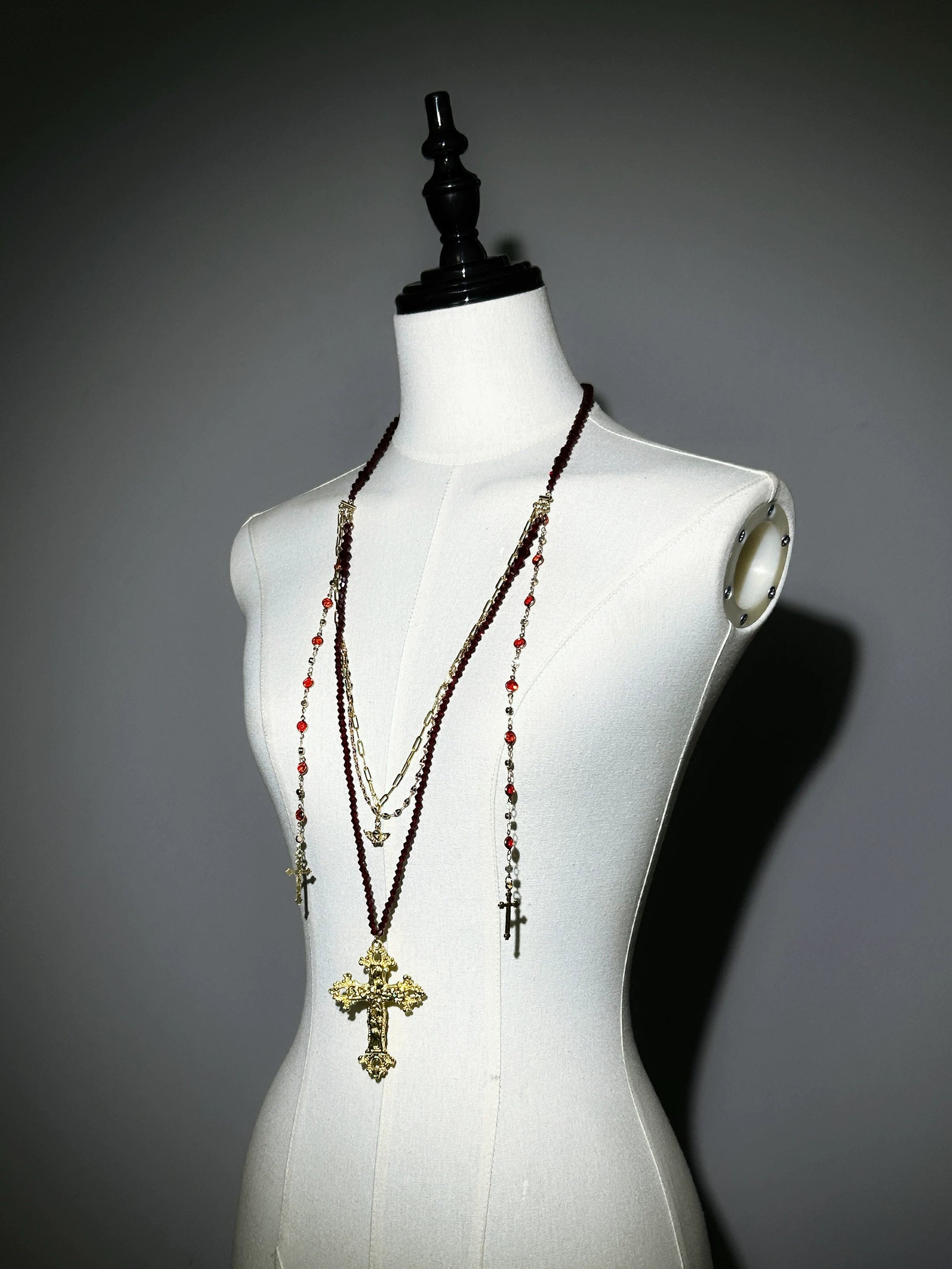 Genesis and Armageddon - Gothic Lolita Accessory, Skeleton Hand Decoration Red and Long - Multi-Layer Necklace One Size