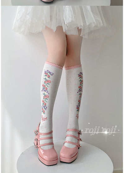 Roji Roji~Autumn Sweet Lolita Cotton Thigh-high Socks bean paste calf socks free size 