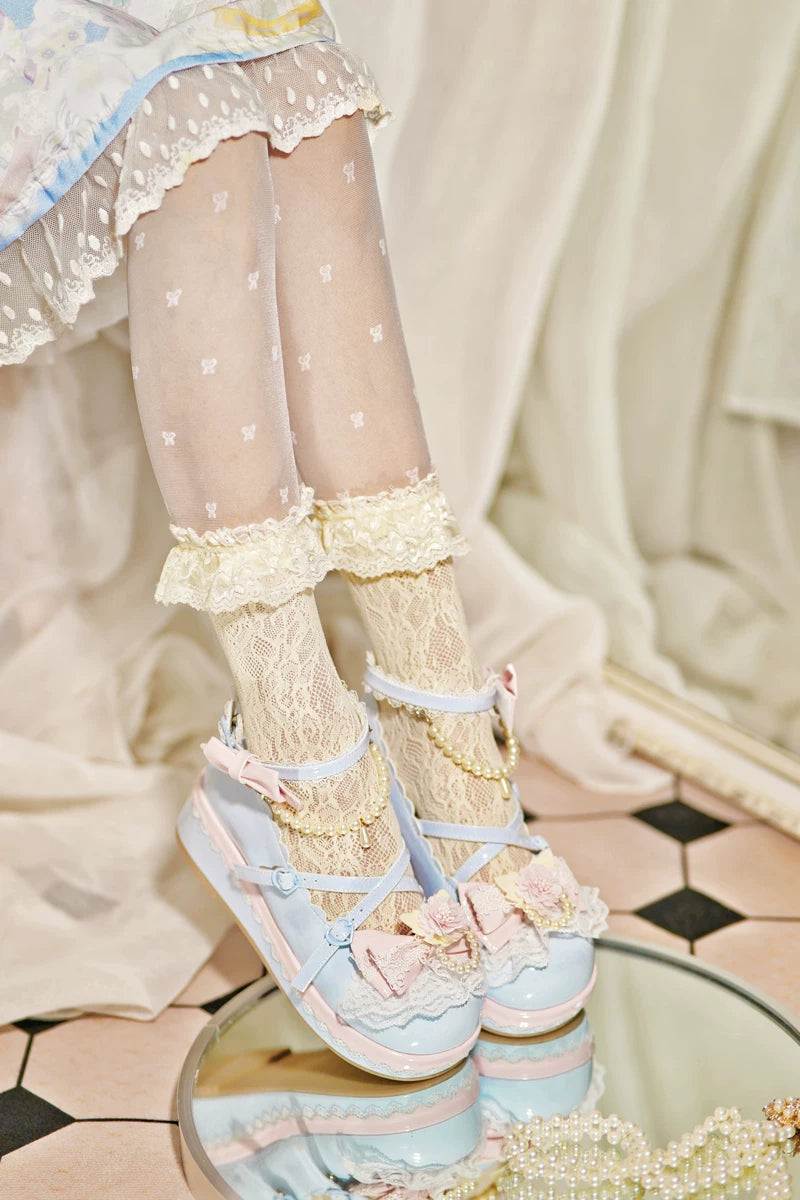 Pearl Floral Reverie - Sweet Lolita Shoes, Detachable Pearl Chain and Floral Accent 45531:852210