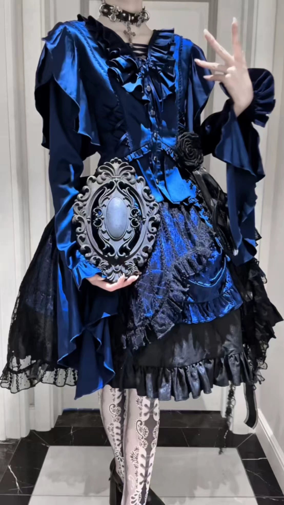 Abyssal Echo - Mermaid Inspired Ouji Lolita Shirt & Side Zipper SK Dress 44434:809246