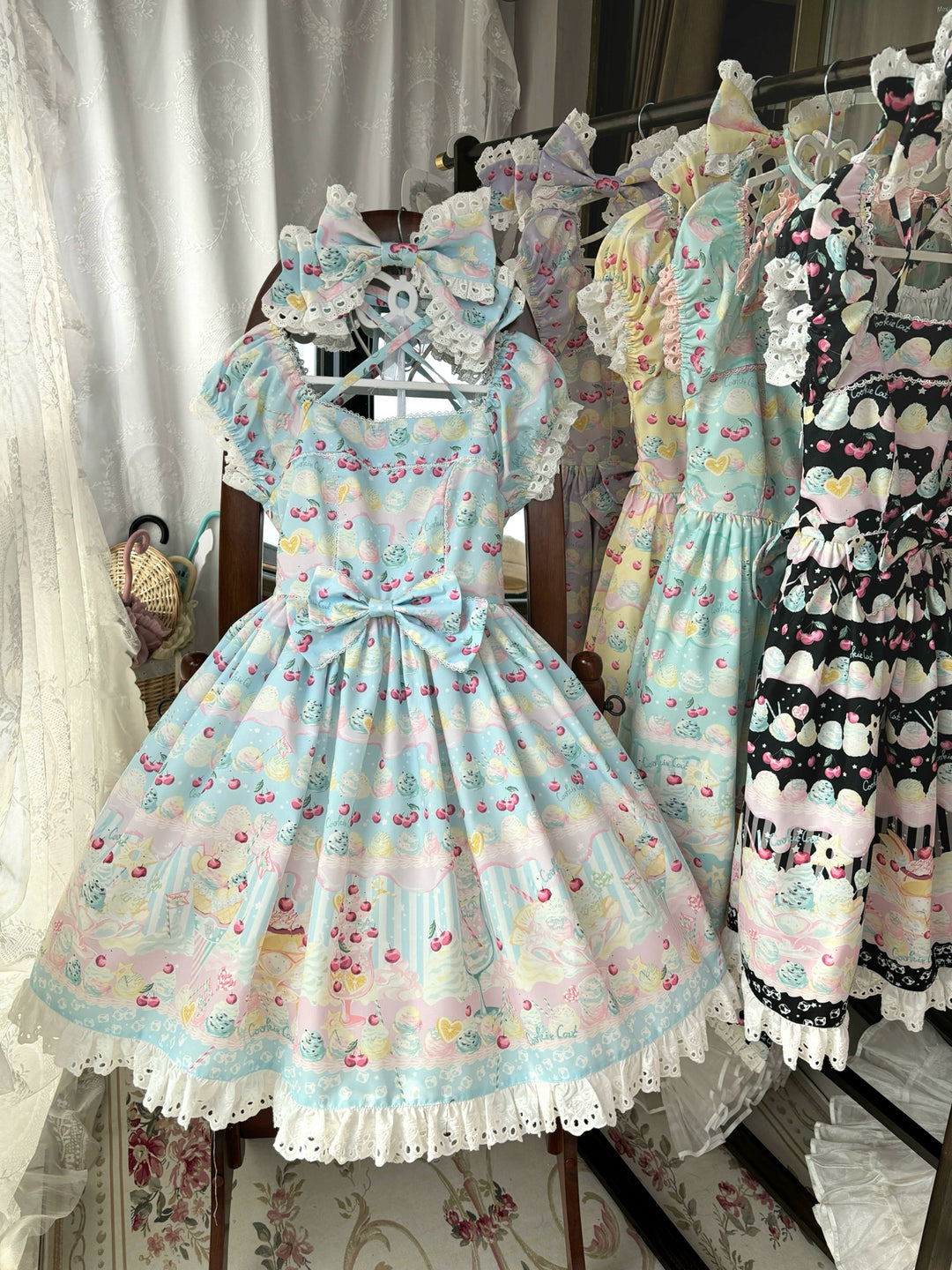 Lamp Flower Lolita~Summer Dream Ice Cream~Sweet Lolita OP Dress OP + 3 Appliques Only S Blue