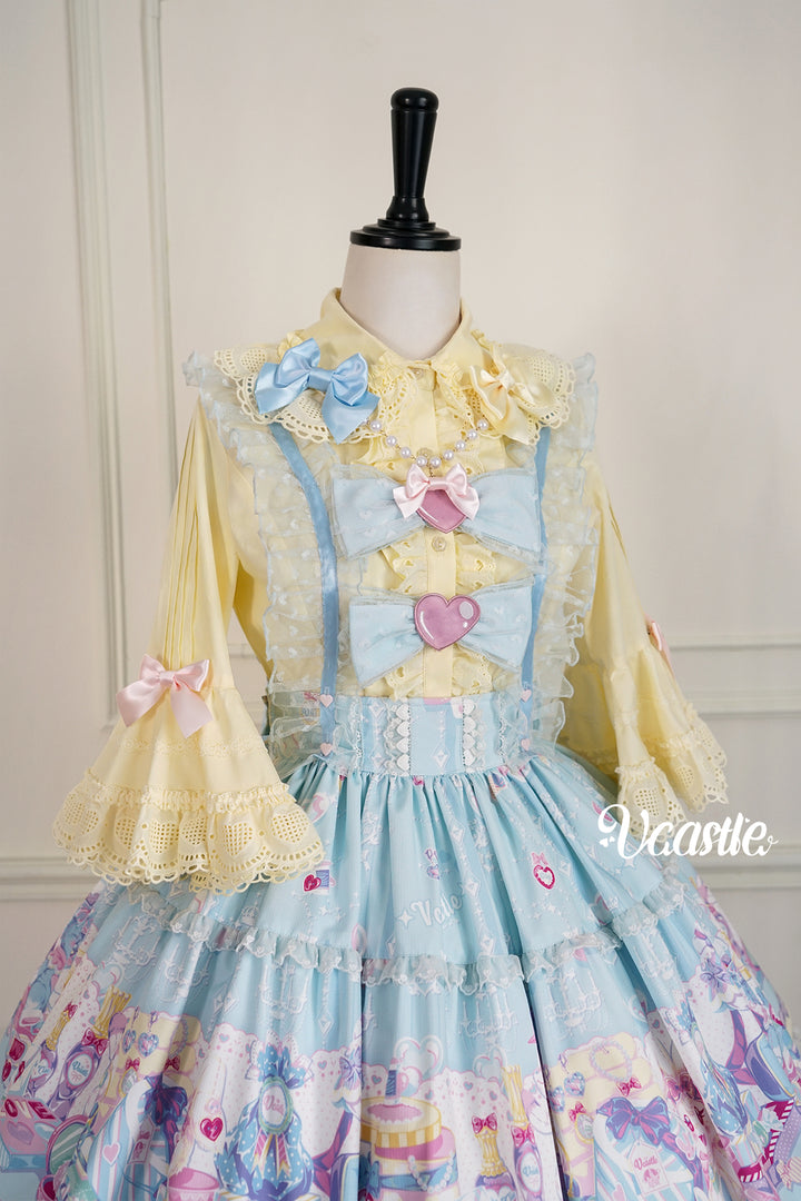 Vcastle~Sweet Crepes~Sweet Lolita Shirt with Princess Sleeves and Bow Chain 42109:726609