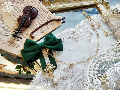 Miss Point~Golden Movement~Lolita Accessory Brooch Bow Tie KC Green Butterfly Bow Chain Brooch  