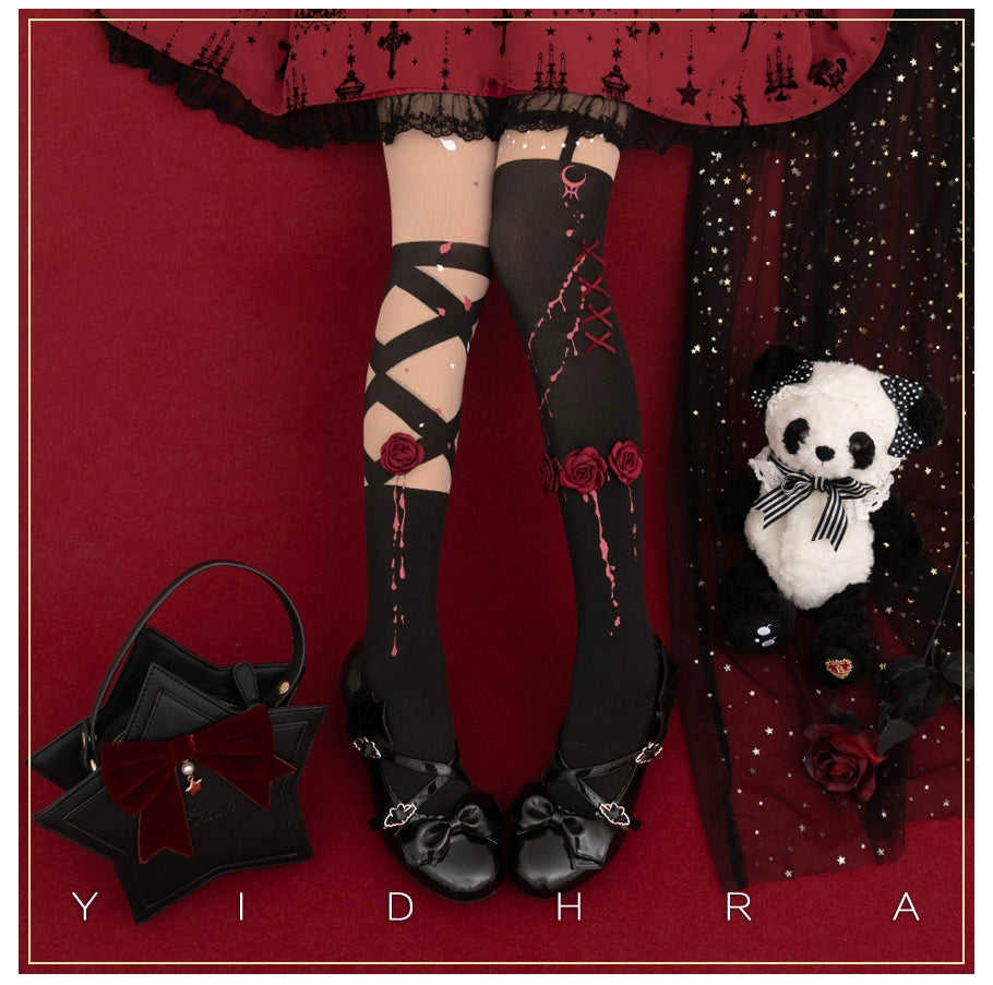 Yidhra - Fantasy Bride - Goth Lolita Pantyhose Rose Prints Pantyhoses One Size Black skin · Gorgeous style