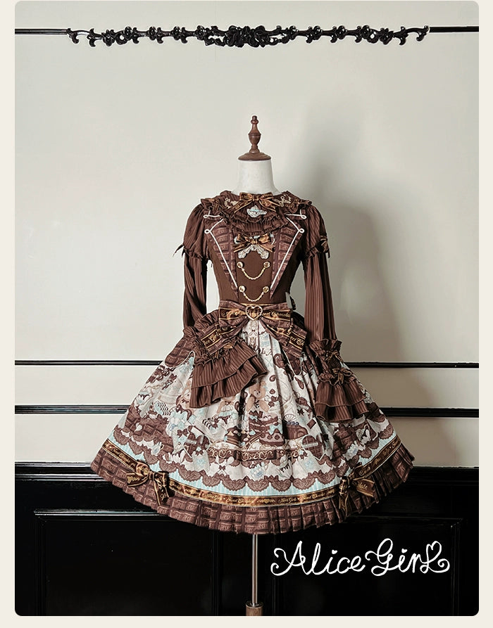 Alice Girl - Bear Chocolate Bar - Kawaii Lolita Blouse, Long Sleeve 43852:787147