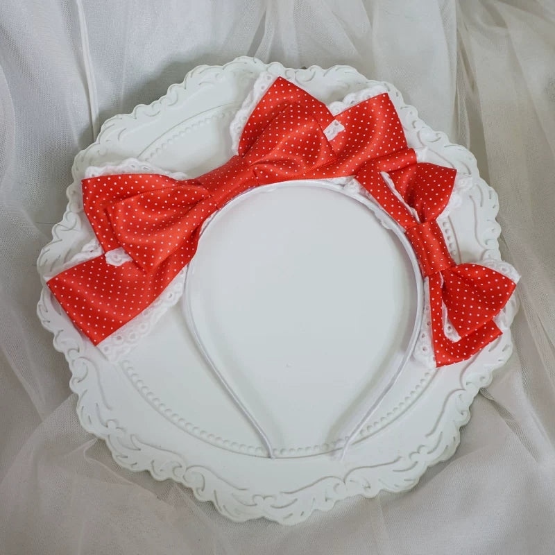 Polka Dot Lolita KC, Heart-shaped Decoration Red - Double Bow KC