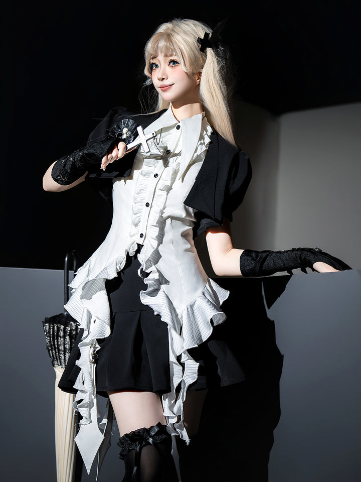 Designer's Gift~Shard Gem~Gothic Lolita Skirt Set with Sleeveless Shirt & Short Jacket